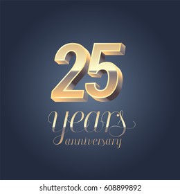 25th anniversary vector icon, logo. Gold color graphic design element for 25 years anniversary birthday banner