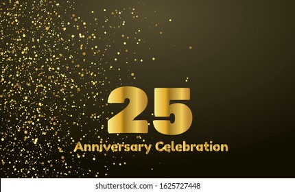 25th Anniversary vector party background with gold glitter and gold font, editable illustration eps 10