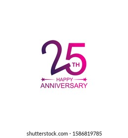 25th anniversary vector template. Design for celebration, greeting cards or print.