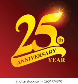 25th anniversary year logo template design on drake red light background