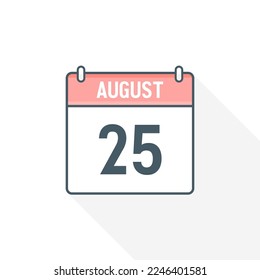 25th August calendar icon. August 25 calendar Date Month icon vector illustrator