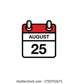 25 de Agosto Día plano del icono del calendario del mes. Concepto de fecha y hora. Diseño de ilustración de vector