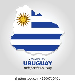 25th August Uruguay Independence Day, Realistic 3D Map of Uruguay Vector Design Template