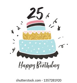 25th birthday hand drawn cake birthday card