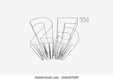 25th Calligraphic 3d Style Text Vector illustration Design.