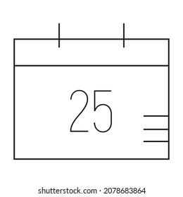25 de diciembre calendario navideño Vector. Blanco y negro. Fondo blanco. Dibujo de línea.