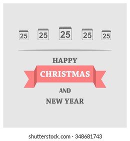 25th December Christmas day calendar icon greeting card