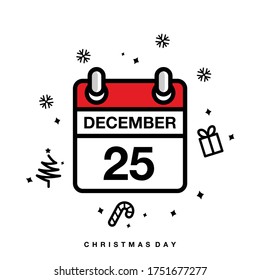 25 de diciembre día plano del icono del calendario del mes. Concepto de fecha y hora. Diseño de ilustración de vector Día de Navidad