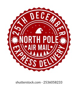 25th December North Pole Air Mail Express Delivery
  Christmas Shirt Design vector merry Christmas, December, emblem, Red, Custom, white Background

