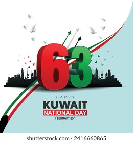 25th February happy 63 th national day Kuwait with waving flag. abstract vector illustration design