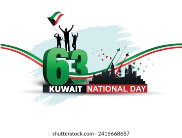 25th February happy 63 th national day Kuwait with waving flag. abstract vector illustration design