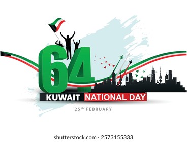 25th February happy 64 th national day Kuwait with waving flag. abstract vector illustration design