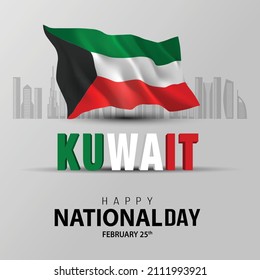 25th February happy national day Kuwait with waving flag. vector illustration design 