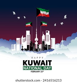 25th February happy national day Kuwait with flag. abstract vector illustration design 