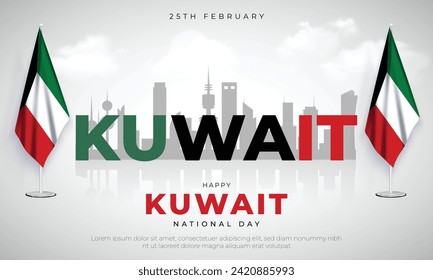 25th February - Kuwait National Day Banner Design. National Day of Kuwait Celebration Greeting Card and Background with Text Vector Illustration