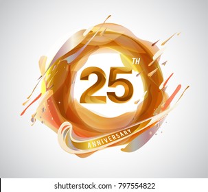 25th gold anniversary logo. abstract liquid color elements celebration background design