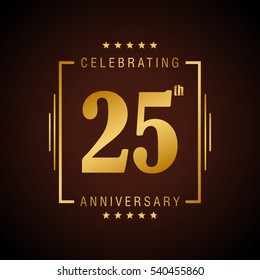 25th golden anniversary logo, laurel wreath isolated on black background, vector design