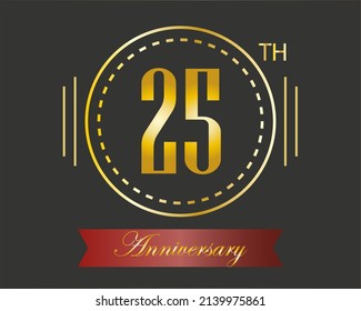 25th golden anniversary logo with ring and star golden. vector illustration