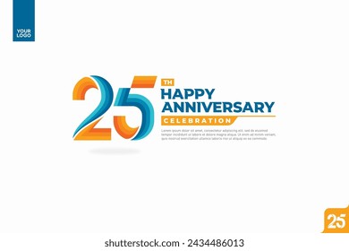 25th happy anniversary celebration with orange and turquoise gradations on white background.