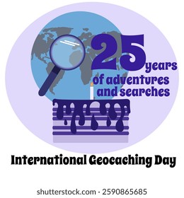 25th International Geocaching Day, Design idea for a postcard or poster design vector illustration about searching treasure