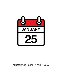 25th of January flat icon calendar date, time, day, month schedule. Vector illustration design