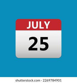 25th July calendar icon. July 25 calendar Date Month icon. Isolated on blue background