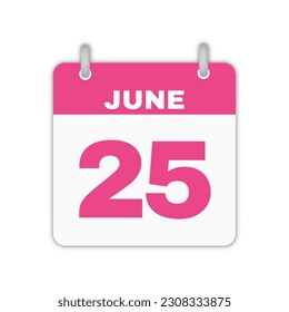 25th June calendar leaf. June 25 calendar icon calendar page vector illustration