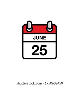 25th of June flat day of the month calendar icon. Date and time schedule concept. Vector illustration design