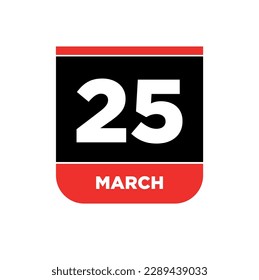 25th March Calendar vector icon. 25 March typography.