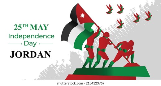 25th of May, Independence day of Jordan concept. Soldier Hand Holding Jordan Flag Vector Illustaration