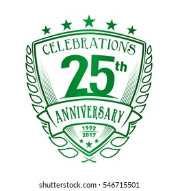 25th Shield Anniversary logo. Vector and illustration. 25 years logo.