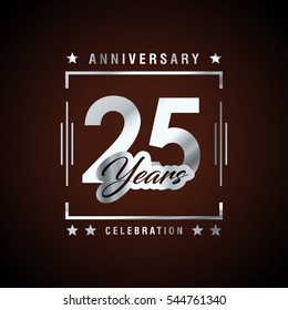 25th Silver anniversary logo, laurel wreath isolated on brown background, vector design