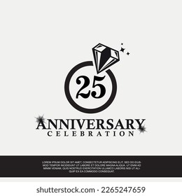 25th year anniversary celebration logo with black color wedding ring vector abstract illustration design