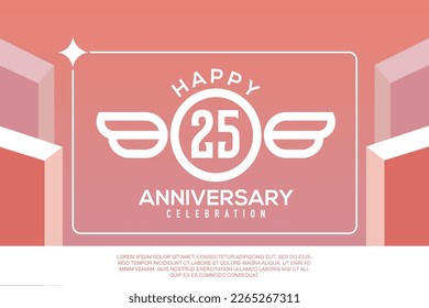 25th year anniversary design letter with wing sign concept template design on pink background abstract illustration