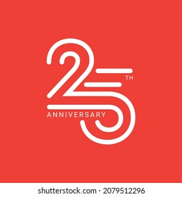 25th Year Anniversary Logo, Red Color, Vector Template Design element for birthday, invitation, wedding, jubilee and greeting card illustration.