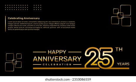 25th year anniversary template design with gold color, vector template illustration