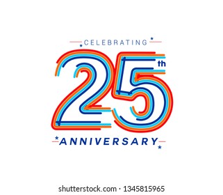 25th Years Anniversary Celebration Design. 3d Color line art ( RGB ) vector illustration.