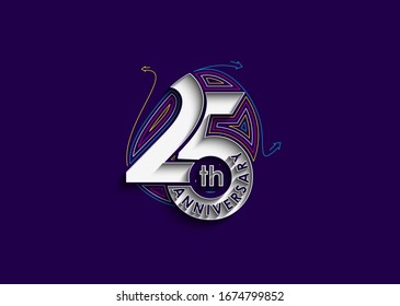 25th Years Anniversary Celebration Design. 3d Color line art ( RGB ) vector illustration.