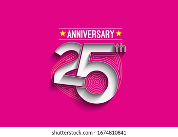 25th Years Anniversary Celebration Design. 3d Color line art ( RGB ) vector illustration.