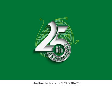 25th Years Anniversary Celebration Design. 3d Color line art ( RGB ) vector illustration.