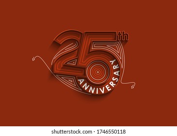 25th Years Anniversary Celebration Design. 3d Color line art ( RGB ) vector illustration.