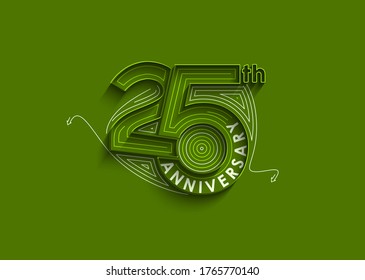 25th Years Anniversary Celebration Design. 3d Color line art ( RGB ) vector illustration.