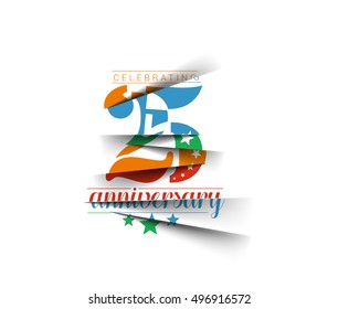 25th Years Anniversary Celebration Design. Paper Cut Background.