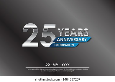 25th years anniversary celebration emblem. anniversary elegance silver logo isolated with blue ribbon, vector illustration template design for celebration greeting card and invitation card