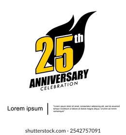 25th years anniversary celebration emblem. anniversary logo isolated with sparks - fireball  isolated on white background. vector illustration template design for web, flyers, poster, greeting card