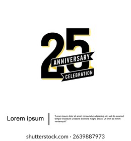 25th years anniversary celebration emblem. elegant anniversary logo isolated with ribbon on white background. vector illustration template design for web, flyers, poster, invitation and greeting card