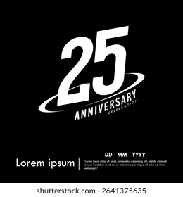 25th years anniversary celebration emblem. congratulations anniversary logo isolated with oval ring. black and white tone. vector illustration template design for web, flyers, poster, greeting card