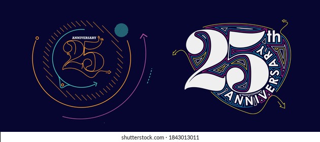 25th Years Anniversary Celebration Flat Line Typography Vector Design.