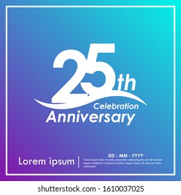 25th years anniversary celebration logotype with violet and blue background, vector illustration template design for booklet, leaflet, magazine, brochure poster, web, invitation or greeting card