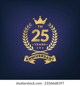 25th years anniversary laurel wreath logo or icon. 25 Years Anniversary elegant Gold Line Celebration Vector.